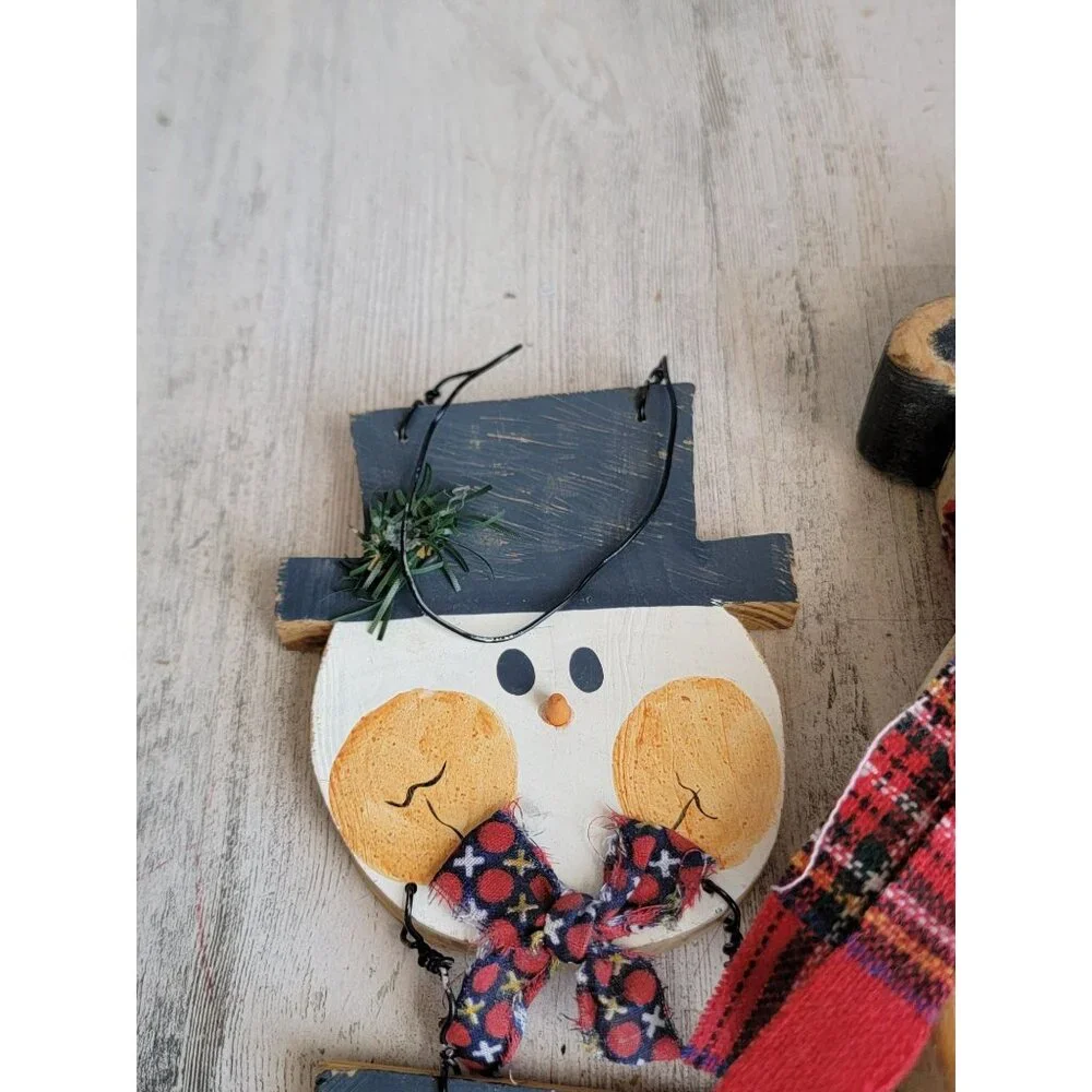 Vintage snowman broom‎ sign figure unique rustic home decor set
